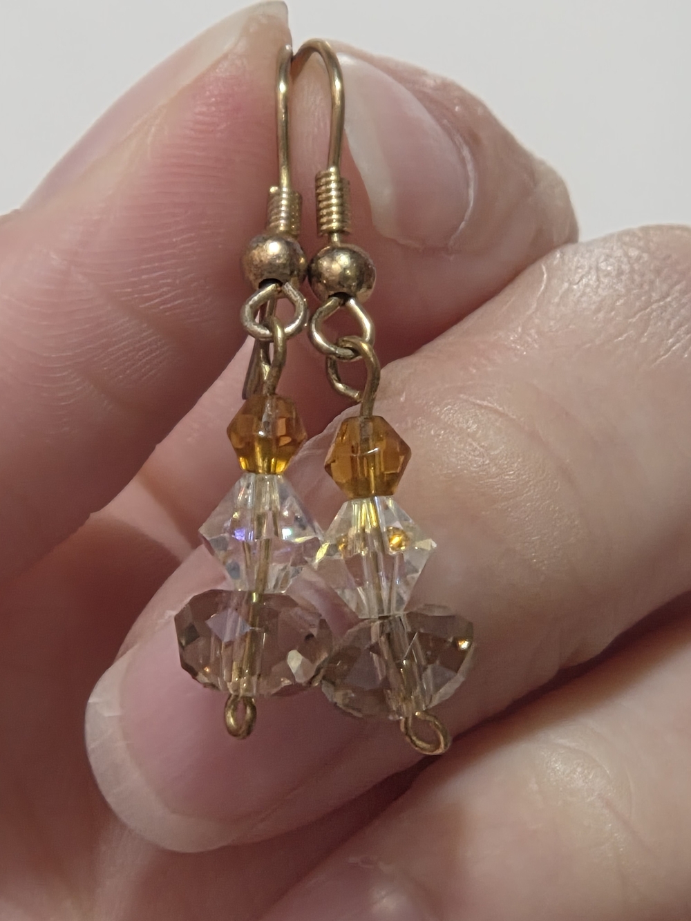 Crystal Drop Dangle Earrings in Amber and Clear - Women Jewelry
